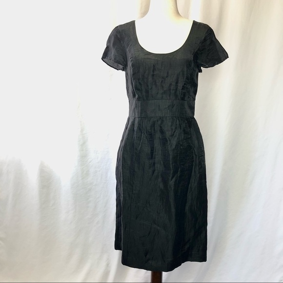 Banana Republic linen blend black sheath dress cap sleeves POCKETS 4 - Picture 1 of 11